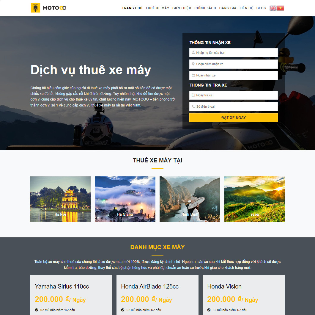 Theme wordpress cho thuê xe máy